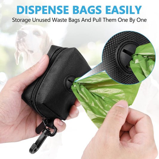 Dog Waste Bag Dispenser Pet Poop Bags Holder for Doggie Waste Bags Dispensers Soft Fabric Zipper Small Doggy Puppy Pouch for Leash Accessory Attachment with Carrier,2PCS Blue&Black