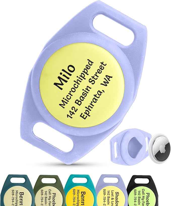 GoTags Designed for Airtag Engraved Dog Collar Holder, Personalized Case for Pet Collar, Up to 4 Lines of Custom Text, Slide On Tag for GPS Dog Tracker, Compatible with Apple iPhone (Small Pack of 1)