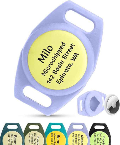 GoTags Designed for Airtag Engraved Dog Collar Holder, Personalized Case for Pet Collar, Up to 4 Lines of Custom Text, Slide On Tag for GPS Dog Tracker, Compatible with Apple iPhone (Small Pack of 1)