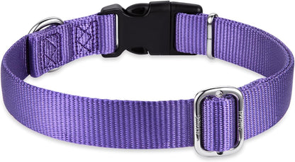Hyhug Pets Solid Color Classic Regular Soft Nylon Basic Collar for Medium Breeds Dogs, Unique Design Adjustment Triglide Slide (Buckle) Can Attached Name Tag Accessories. (Medium, Ultra Violet)