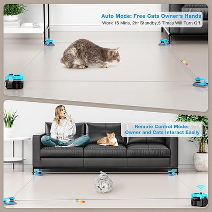 Pet Deluxe Interactive Cat Toy for Indoor Cats, Auto/Remote Control DIY Cat Mouse Hunting Treadmill Keep Bored Kitten Puppy Entertained to Chase, Feather Toy to Exercise-Sky Blue