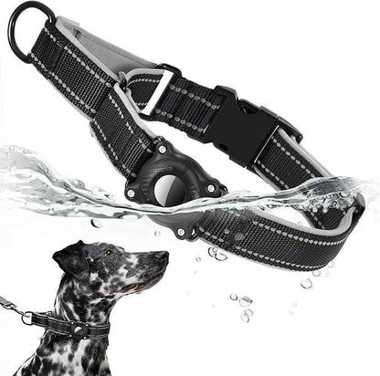Airtag Dog Collar with Martingale Design, IP68 Waterproof Air Tag Collar Holder, Adjustable Reflective Soft Padded Nylon Dog Collar for Large Medium Small Dogs