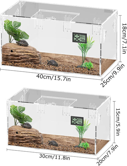 Acrylic Tarantula Enclosure, Reptile Terrarium Breeding Tank w/Temperature Hygrometer,Habitat Reptiles Feeding Box Isopod Terrarium Cage for Insect Lizard Home Office (Reptile-Tank-S(No Tray))