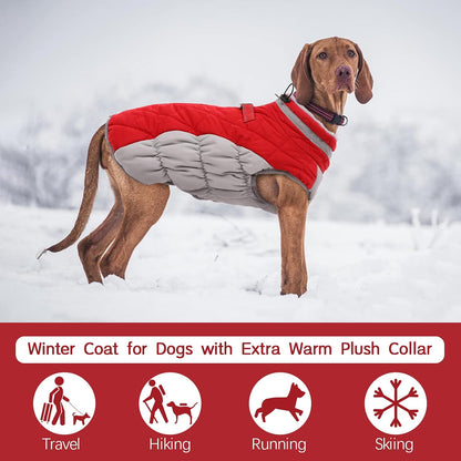 FUAMEY Dog Coat for Small Dogs,Waterproof Dog Winter Jacket with Harness Built in Puppy Cold Weather Coats Reflective Pet Vest with Zipper Warm Fleece Dogs Snowsuit Windproof Red XS