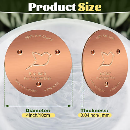 NNG 2 Pack Bird Bath Copper Disk,1mm Thick Reinforced 99.9% Pure Copper Bird Bath Purification Disk with Triple-Point Support,Physical Safe Water Cleaner for Outdoor Birdbaths Bowls,All-Season Use
