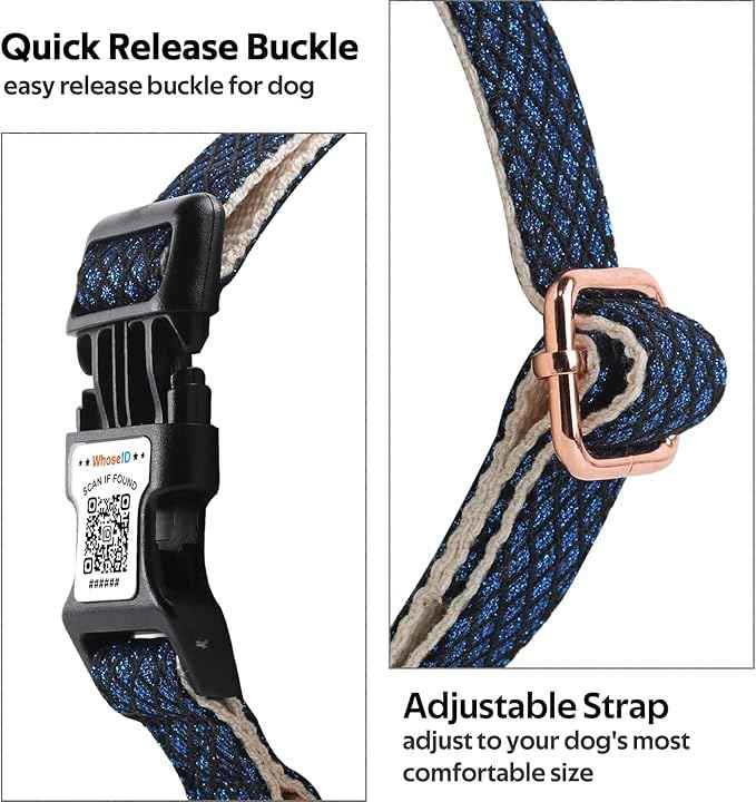 WhoseID Dog Collar with Waterproof AirTag Holder & Anti-Lost QR Code, Cute Bling Warpping Adjustable Width for Small Medium Large Pet (Blue, M)