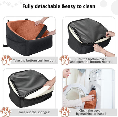 Dog Car Seat for Small Medium Dogs,Detachable Washable Dog Booster Seat Under 30lbs, Pet Car Seats Travel Bed with Storage Pockets and Safety Belt(Black/Z) - Pawvie