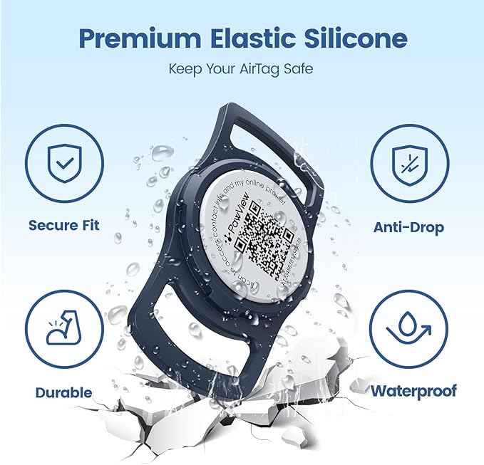 for air tag Dog Collar Holder with QR ID, Durable & Waterproof Silicone for air tag Case Accessories, Scan Alert, Instant Location, Pet Online Profile, Contacts Info (1 Pack, Navy Blue)