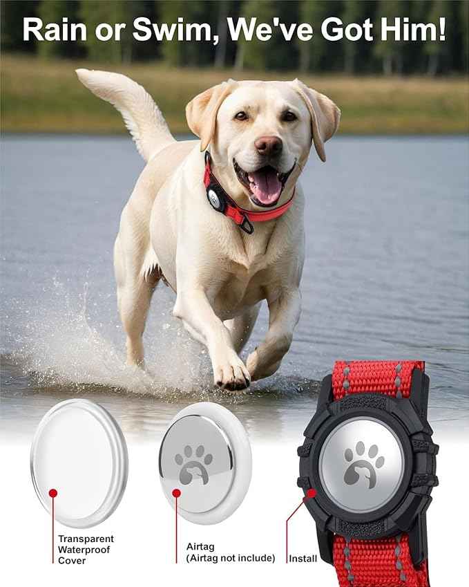 TagME Airtag Dog Collar,Waterproof Reflective Pet Collar with Airtag Holder,Soft Padded and Double D-Rings for Extra Large Dogs,Red