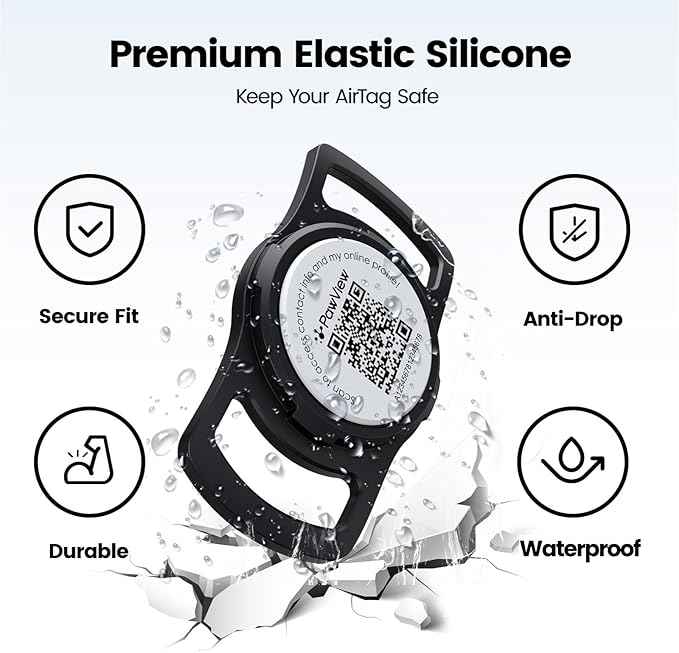 for AirTag Dog Collar Holder, Smart QR Code Holder for Cats and Dogs, for AirTag Protective Cases - Scan Alert, Instant Location, Pet Online Profile, Contacts Info (1 Pack, Black)