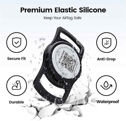 for AirTag Dog Collar Holder, Smart QR Code Holder for Cats and Dogs, for AirTag Protective Cases - Scan Alert, Instant Location, Pet Online Profile, Contacts Info (1 Pack, Black)
