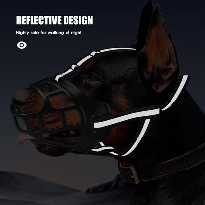 Dog Muzzle, Breathable Basket Muzzles for Small Medium Large Sized Dogs, Adjustable Humane Cage Mouth Cover for Scavenging Grooming Biting Chewing, Allows Panting and Drinking(Soft Rubber, XL)