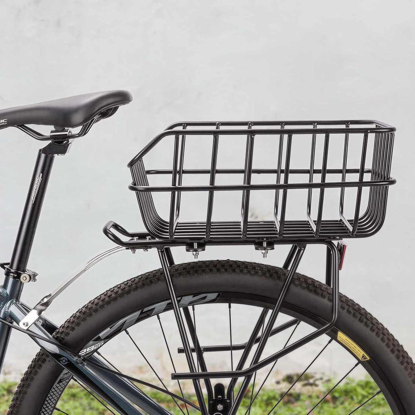 CXWXC Rear Bike Basket - Bicycle Rear Basket with Cargo Net and Waterproof Cover - Rear Mount Aluminium Bike Basket Large Capacity - Pawvie