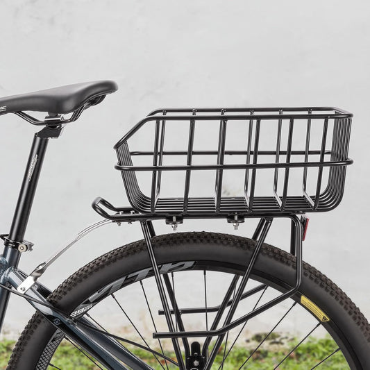 CXWXC Rear Bike Basket - Bicycle Rear Basket with Cargo Net and Waterproof Cover - Rear Mount Aluminium Bike Basket Large Capacity - Pawvie