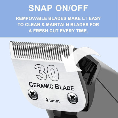 Audoc 3Pack #30 Blade Dog Grooming Clipper Replacement Blades Compatible with Wahl/Oster Dog Clippers,Detachable Ceramic Blade & Stainless Steel Blade,Size-30, 1/50-Inch Cut Length (64260)