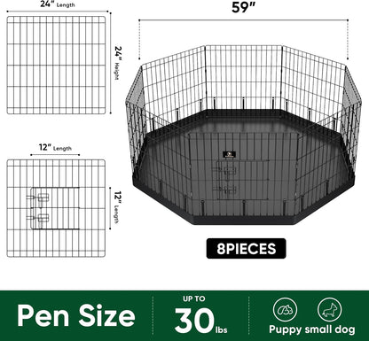 PJYuCien Dog Playpen, 8 Panels 24’’H Dog Pens Indoor with Bottom Pad, Metal Foldable Pet Puppy Exercise Fence Crate Kennel, Better for Small Animals, Black