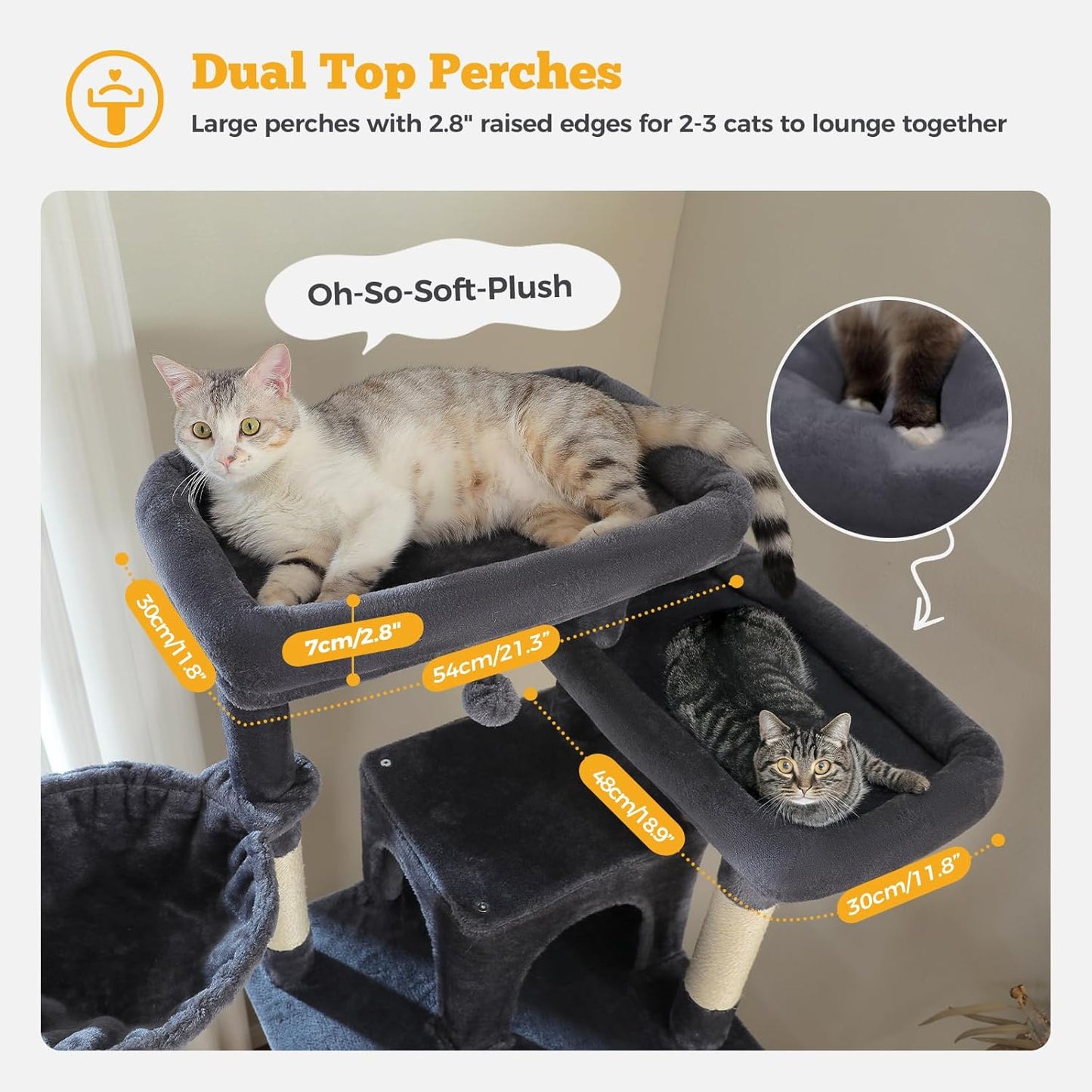 81" Heavy Duty Cat Tree for Large Cats up to 20lbs - Extra Tall Cat Tower with Metal Frame Hammock, 6 Sisal Scratching Posts, 2 Perches - Indoor Cat Furniture for Maine Coon, Dark Gray