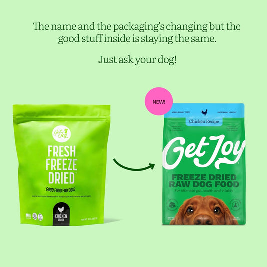 Get Joy Gut Health Fresh Freeze Dried Raw Meal, Chicken Recipe, 32 Ounce Bag, Dog Food for Dogs of All Breeds and Life Stages, PhD Animal Nutritionist Formulated, Made in USA