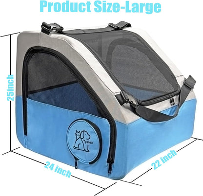 Large Portable Pet Crate for Car Travel, 24"x22"x25" Foldable Dog & Cat Carrier with Secures Seatbelt & Headrest Strap, Oxford Soft-Sided Pet Kennel with Removable Bed for Medium & Large Pets