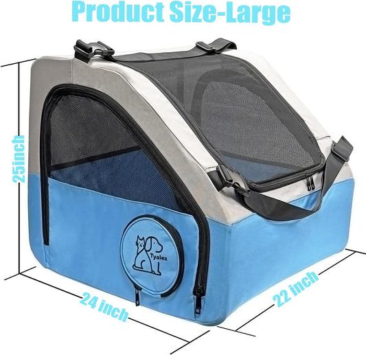 Large Portable Pet Crate for Car Travel, 24"x22"x25" Foldable Dog & Cat Carrier with Secures Seatbelt & Headrest Strap, Oxford Soft-Sided Pet Kennel with Removable Bed for Medium & Large Pets