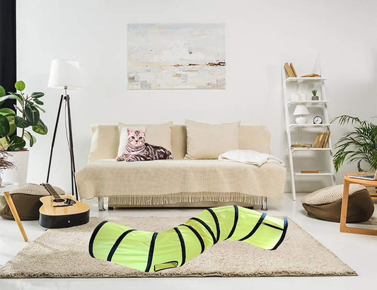 iCAGY Cat Tunnel for Indoor Cats Interactive, Rabbit Tunnel Toys, Pet Toys Play Tunnels for Cats Kittens Rabbits Puppies Crinkle Pop Up Yellow 47" Shape S