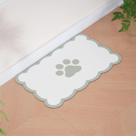 Ralxion Scalloped Dog Feeding Mat, Absorbent Mats for Dog Food and Water Bowl, Dispenser, Cute Elegant Aesthetic Sage Green Scallop Pet Placemat for Dogs, Cats, Puppy Accessories, 17" X 24”