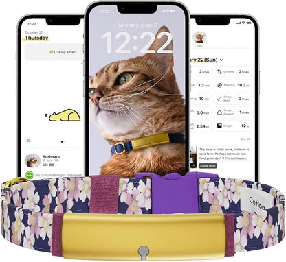 Health Tracker for Cats - Smart Cat Collar with Safety Breakaway Buckle for Indoor Cats, Wellness Alerts, Real-time Monitoring (Kimono (Sakura -Night-),S)