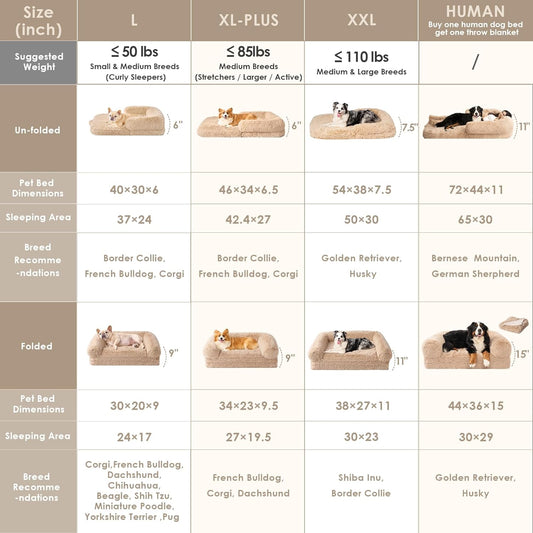 EHEYCIGA Foldable Dog Bed, Faux Fur Fluffy Dog Couch Bed, Orthopedic Calming Memory Foam Pet Bed for Small Dogs, Washable Soft Warm Pet Sofa Bed with Non-Slip Bottom, Camel, 40"x30"x6"