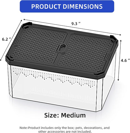 High-Transparency Reptile & Insect Enclosure Terrarium with Magnetic Door, Excellent Ventilation, Easy Cleaning, and Strong, Long-Lasting Build for Gecko, Tarantula, Hermit Crab (9.3x6.2x4.6 Inch)