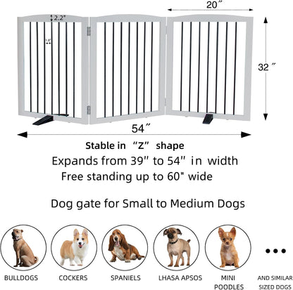 Foldable Wooden Freestanding Dog Gate - 32" H, 3 Panels, Stairs/Doorways, Support Feet Included, White