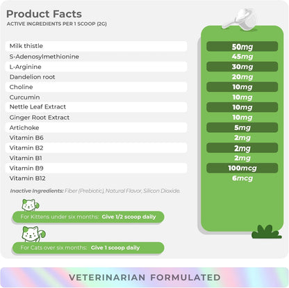 Milk Thistle for Cats - 4oz Powder - Natural Liver Supplement - with Same and L-Arginine - Detox, Hepatic Support, Promotes Liver Healthy Function, Kidney Support