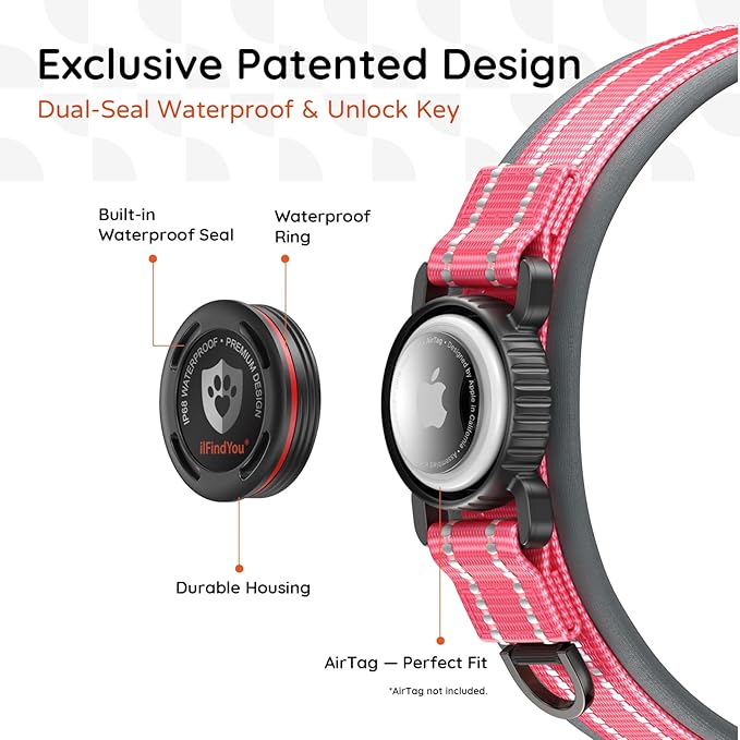 Upgraded AirTag Dog Collar with Holder, Waterproof Reflective Air Tag Dog Collar with widened Comfortable Padding & Ultra-Durable Metal Buckle, Adjustable for eXtra Large Dogs (XL, Rose Red)