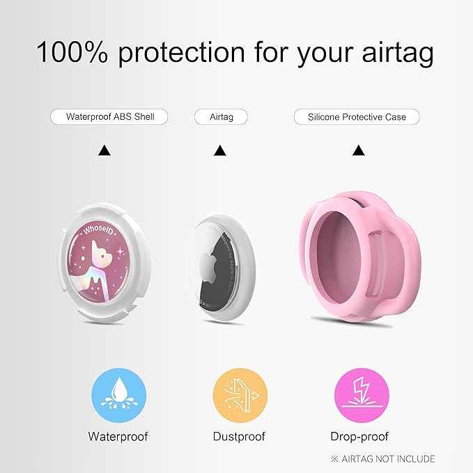 Waterproof Airtag Dog Collar Holder, Silicone & ABS Airtag Holder for Dog & Cat Collars, Ultra-Durable, Lightweight and Protective Airtag Case (Rose&Pink-1, Small)