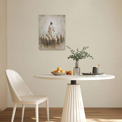 Jesus and Lamb Wall Art Christian Jesus Lamb Canvas Wall Decor Christ Religious Pictures painting Print Framed Artwork Decorations Gifts for Living Room Bedroom Prayer Room Church 12"x16"