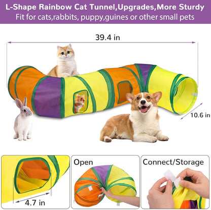Retro Shaw Cat Toys Kitten Toys, Interactive Cat Tunnels Toy for Indoor Cats Kitty, Kitten Tube Tent Feather Wand Teaser Bell Fuzzy Ball Springs Mouse (33 Pcs Large Cat Tunnel Toys Set)