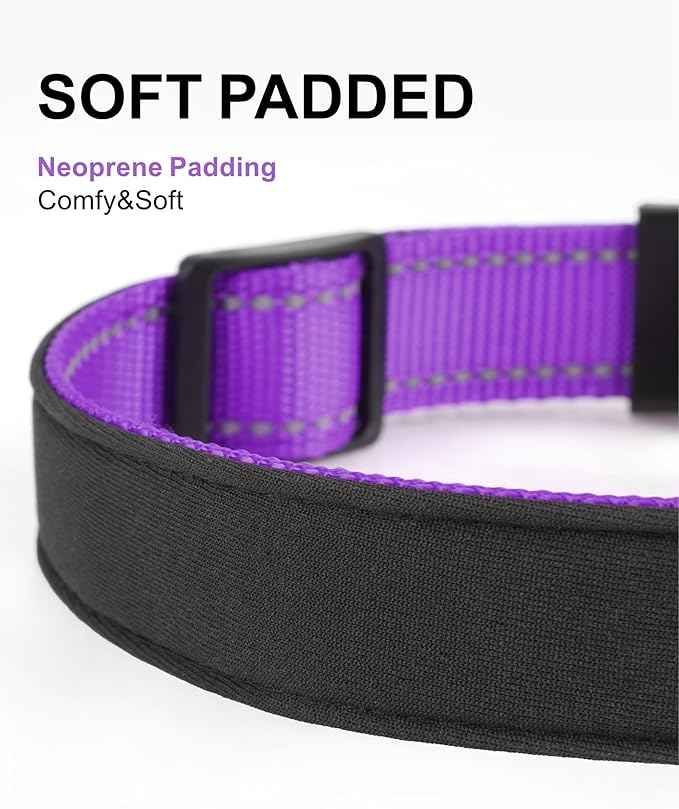 TagME Airtag Dog Collar,Waterproof Reflective Pet Collar with Airtag Holder,Soft Padded and Double D-Rings for Extra Large Dogs,Purple