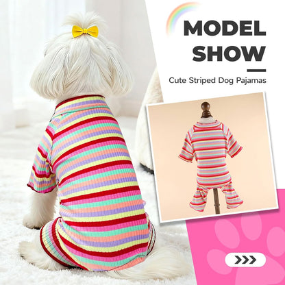 BAEJMJK Striped Dog Pajamas Stretchy Cute Four-Legged Boy Girl Dog Clothes with Sleeves Comfortable Dogs Jumpsuit Colorful Pet Puppy Outfits Apparel for Small Medium Dogs Cats(Red,X-Small)