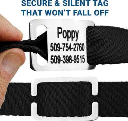 GoTags Reflective Personalized Dog Collar with Nameplate, Adjustable Dog Collar with Custom Engraved Steel Slide On Pet ID Tag, Silent, No Noise Dog Tag for Large Medium or Small (Light Gray, Large)
