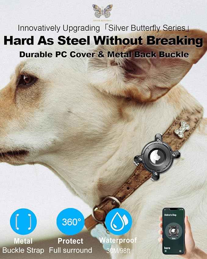 2 Pack Airtag Dog Collar Holder,IPX8 Waterproof Airtag Holder for Dog Collar,Removable Metal Buckle Strap-Ultralight Hard TPU Dog Collar Airtag Holder,Compatible Apple AirTag
