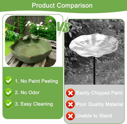 Bird Bath for Outside on Ground, 10 in Ceramic Birds Bath Bowl, Handmade Ground Bird Feeders and birdbath for Outdoors for Outdoors, Garden, Tabletop, Balcony and Lawn (Big - deep)