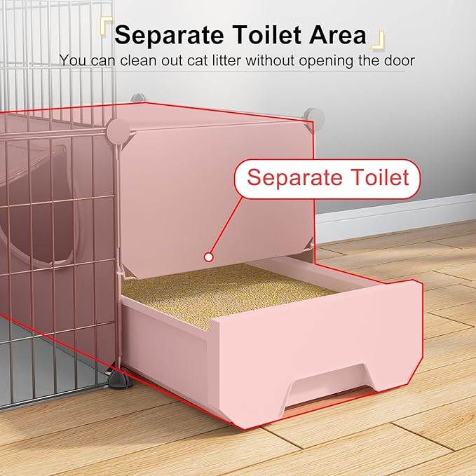 Oneluck Cat Cage with Litter Box,4-Tier DIY Enclosures Large Playpen Detachable Metal Wire Kennel Indoor Crate Large Exercise Place Ideal for 1-2 Cats (41.3" L x 17.8" W x 55.1" H)