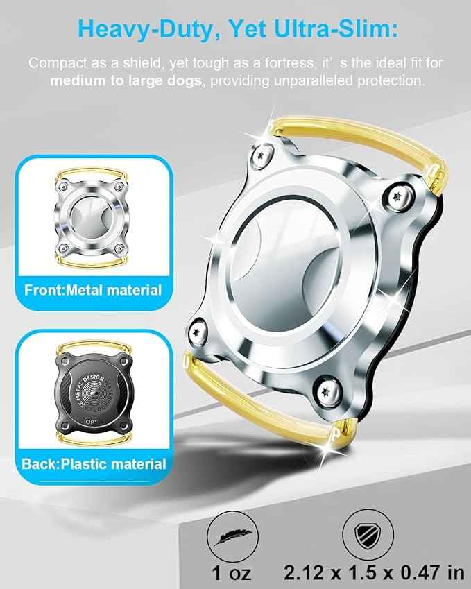 Airtag Collar Holder - Silver, Waterproof with Metal Cover, Removable Loop, Chew Proof (2 Pack)