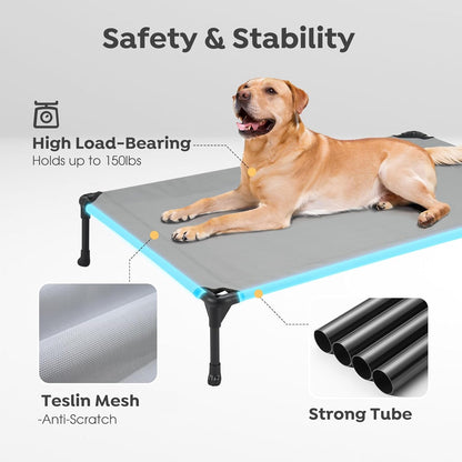 Veehoo Raised Dog Bed - Cooling Elevated Pet Cot with Mesh, No-Slip, Durable for Large Dogs, 42" x 30", Grey, CWC1803-L