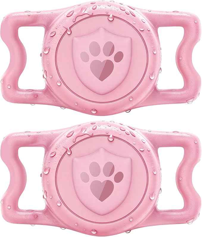 for Airtag Dog Collar Holder – (2 Pack) IP68 Waterproof Dog Air Tag Holder for Dog Collar, Anti-Lost & Durable Silicone Case, Compatible with Apple AirTags (Pinkx2)