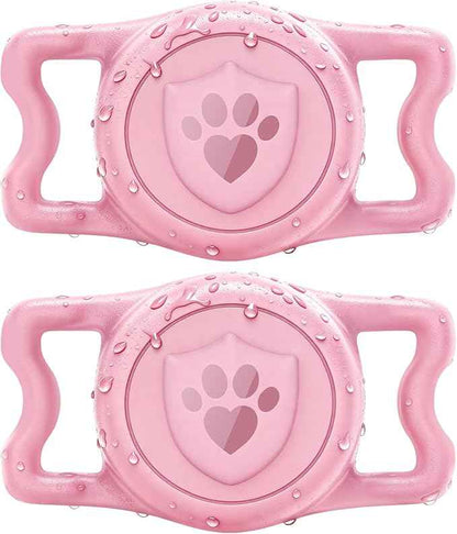 for Airtag Dog Collar Holder – (2 Pack) IP68 Waterproof Dog Air Tag Holder for Dog Collar, Anti-Lost & Durable Silicone Case, Compatible with Apple AirTags (Pinkx2)