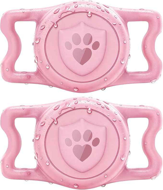 for Airtag Dog Collar Holder – (2 Pack) IP68 Waterproof Dog Air Tag Holder for Dog Collar, Anti-Lost & Durable Silicone Case, Compatible with Apple AirTags (Pinkx2)