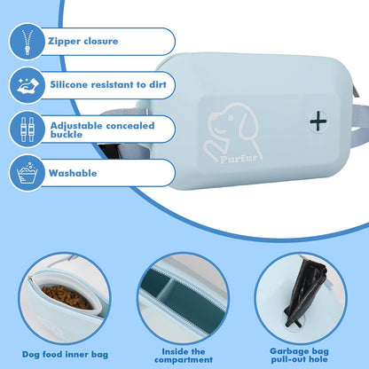 Dog Treat Pouch with Clicker & Poop Bag Holder – Waterproof Silicone, Adjustable Waist Belt for Training & Walking – Puppy Treat Pouch for Pet Training (Blue)
