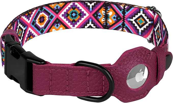 AirTag Dog Collar with Metal Buckle - Printed Nylon Soft Leather Dog Collar with Apple AirTag Holder - Secure Tracking GPS Pet Collars for Girl Boy Small Large Dogs (XS, 9"-12" Neck Fit, Aztec)