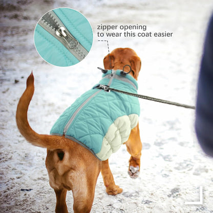 FUAMEY Dog Coat for Small Dogs,Waterproof Dog Winter Jacket with Harness Built in Puppy Cold Weather Coats Reflective Pet Vest with Zipper Warm Fleece Dogs Snowsuit Windproof Mint Green S