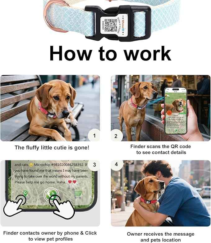WhoseID Dog Collar with Waterproof AirTag Holder & Anti-Lost QR Code, Cute Bling Warpping Adjustable Width for Small Medium Large Pet (Light Blue, L)